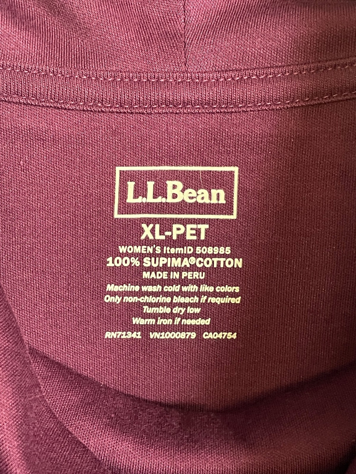 L.L. Bean Cowl Neck Long Sleeve Top 100% Supima Cotton Royal Plum Petite XL NWT