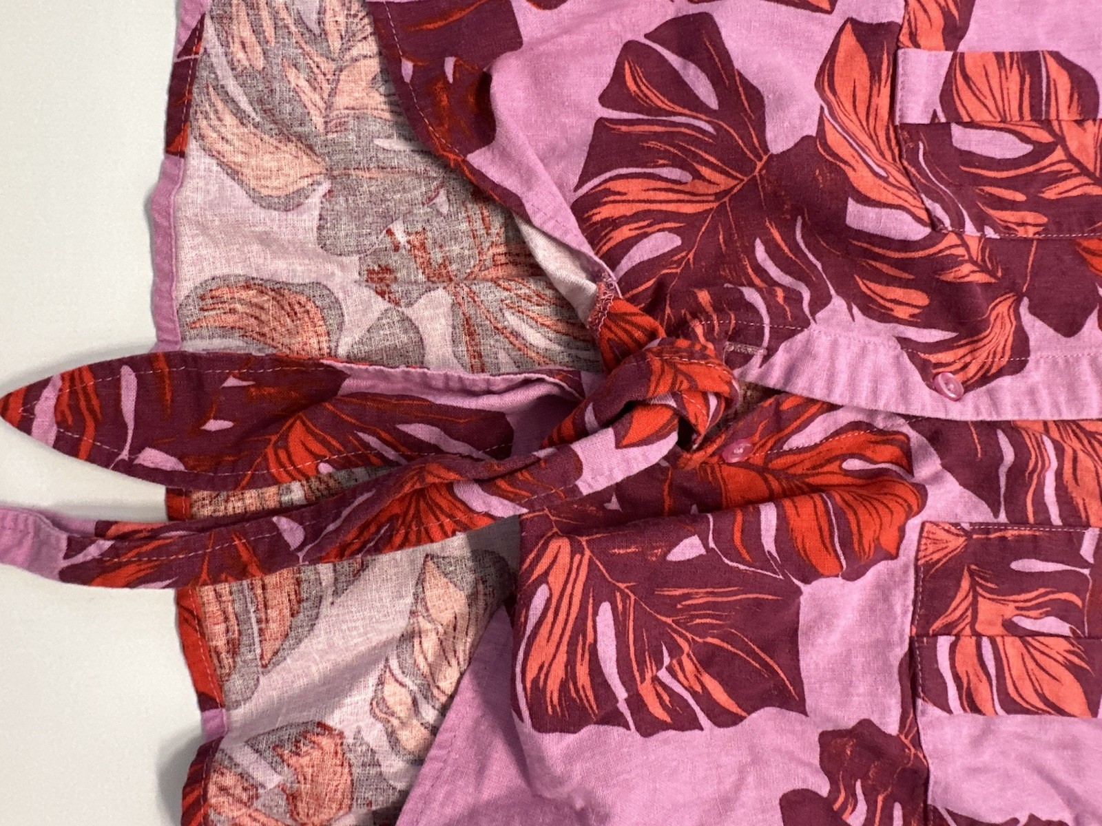 Tropical Pink Sofia Vergara Button Up Long Sleeve Linen Blouse Women Sz XL