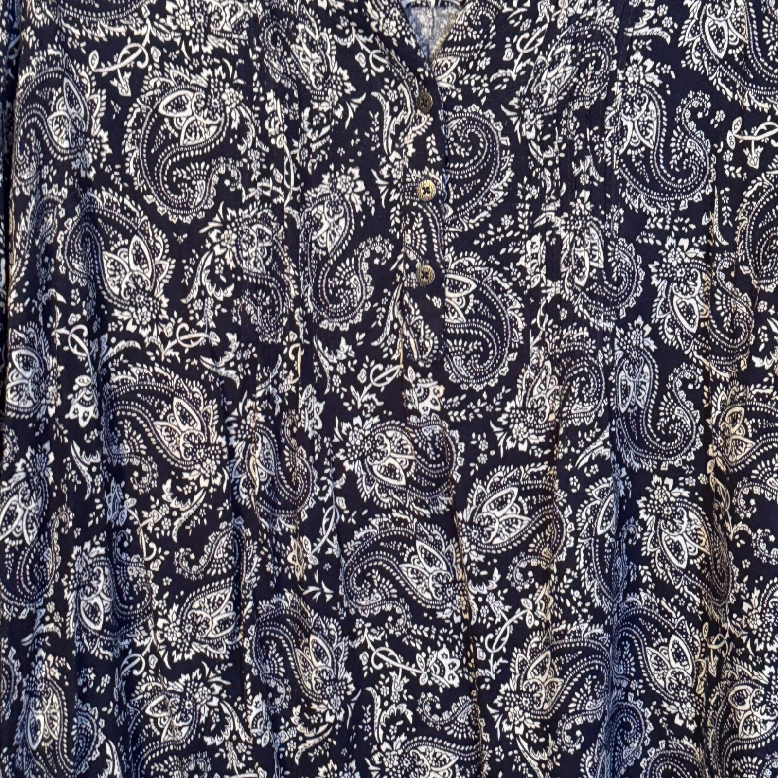 Westport Womens Blouse Sz 1X Navy & White Paisley Print 3/4 Sleeve Blouse