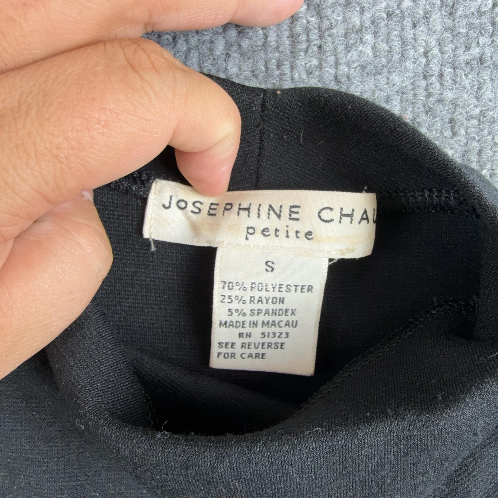 Josephine Chaus Shirt Womens Petite Small Black Mock Neck 3/4 Sleeve Basic Top
