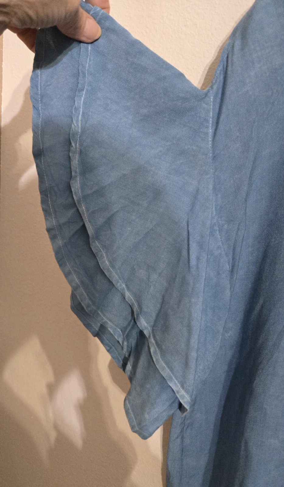 Pre-loved STYLE ENVY Women’s Blue Chambray Look Ruffle Sleeve Blouse Best For L