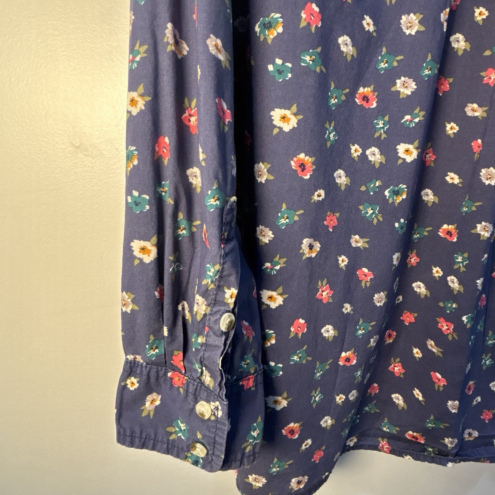 Sonoma Life Style Shirt 1X Blue Pink Floral Farmhouse Cottagecore Utility Blouse