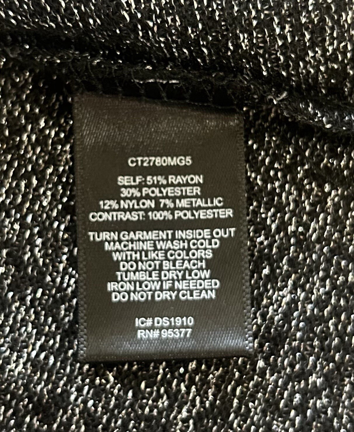 Sanctuary Glitter Top Size Small Black Metallic Split Neck L/S Nylon Blend NWOT