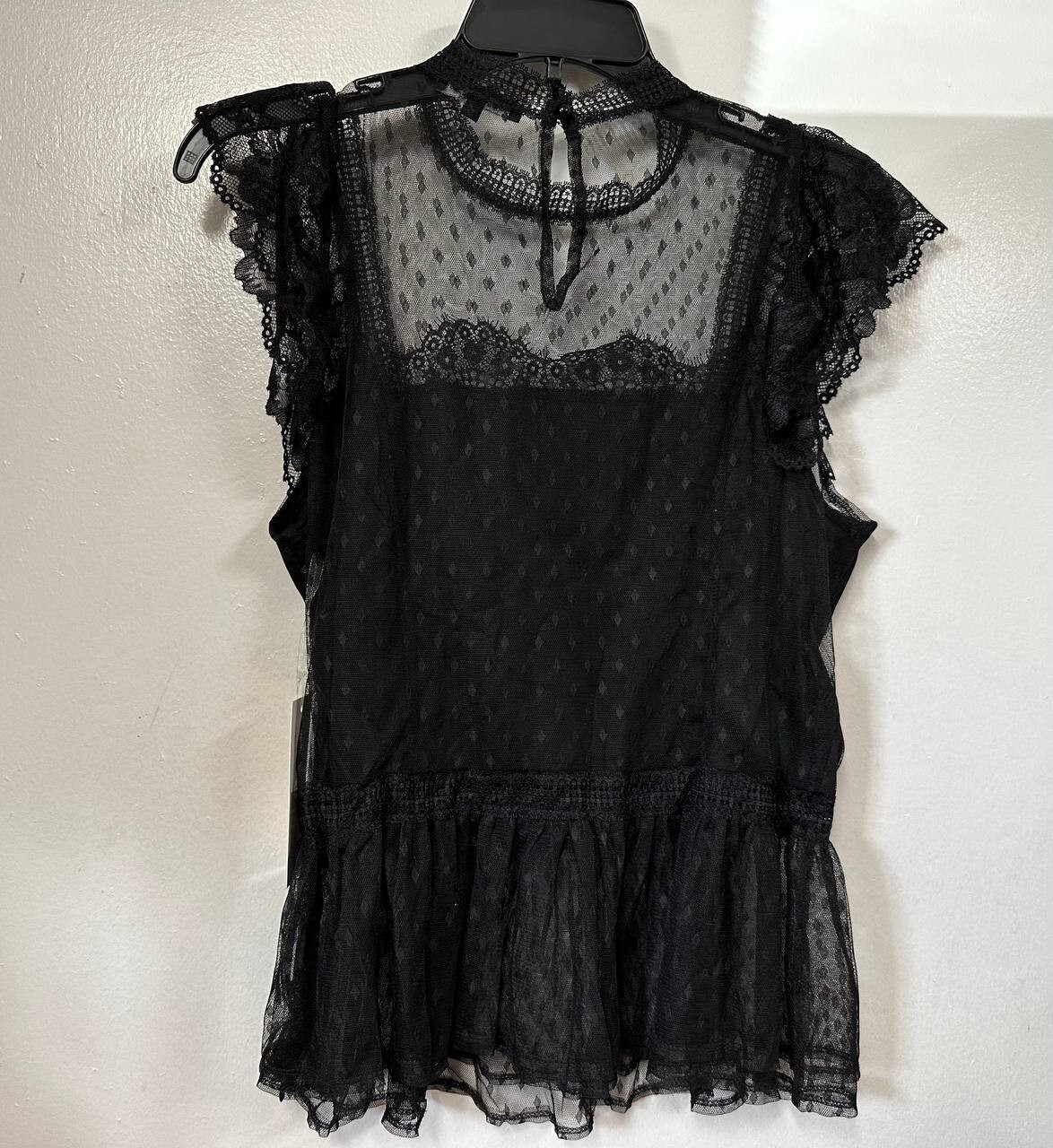Blashe Sheer Mesh High Neck Peplum Top Black Size L