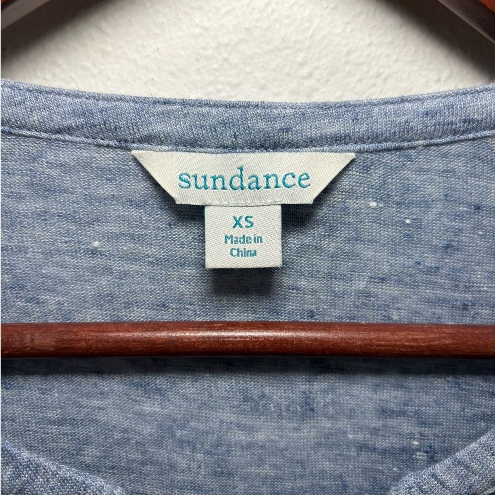 Sundance Top Women XS Blue Linen Embroidered Sequin Long Sleeve Boho Blouse
