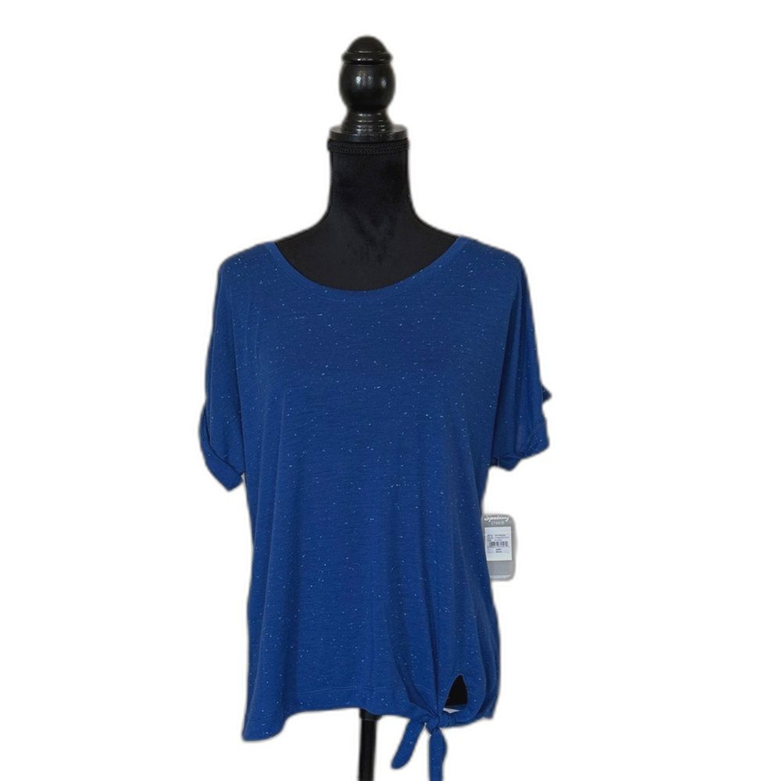 Spalding Studio Women’s XL Ruched Side Tie Active Tee NWT Teal Blue Scoop Neck