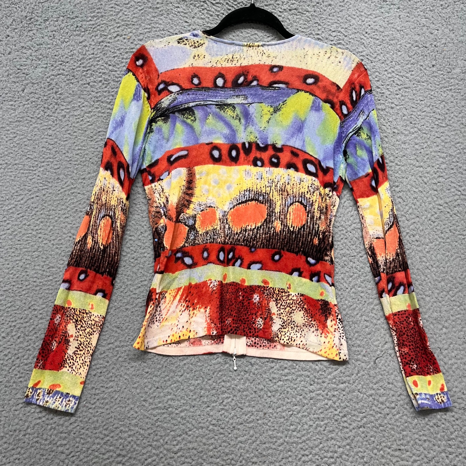 Alberto Makali Colorful Beaded Top Womens S Art To Wear Full Zip Y2K Slim Fit
