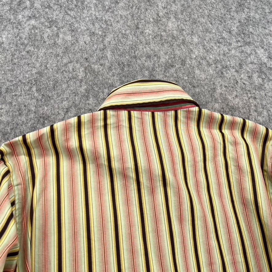 Etro Milano Button Up Shirt Top Womens Size 48 Yellow Striped