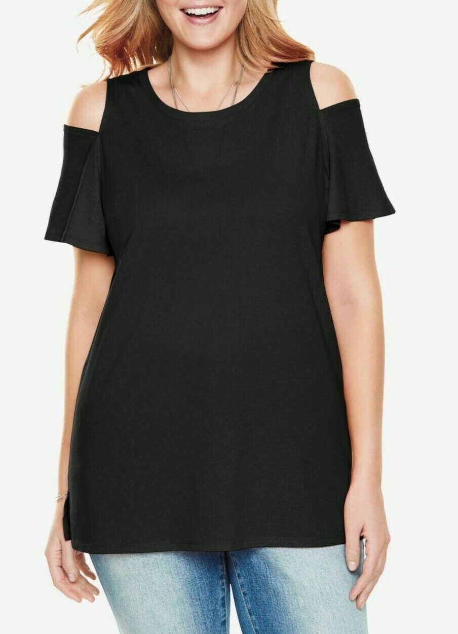 Women’s PLUS 2X 3X 4X 22/24 26/28 30/32 COTTON 60% Cutout Cold-Shoulder Top NWT