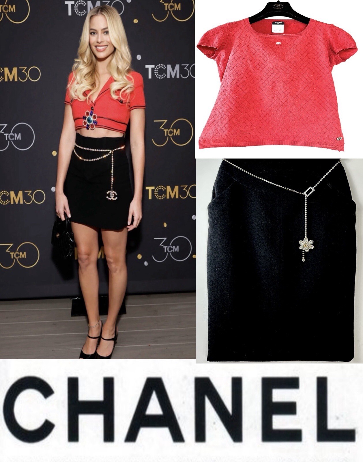 3K Chanel 2014 Barbie Red Sweater Top 36 38 40 4 6 8 T-Shirt White CC Logo S M