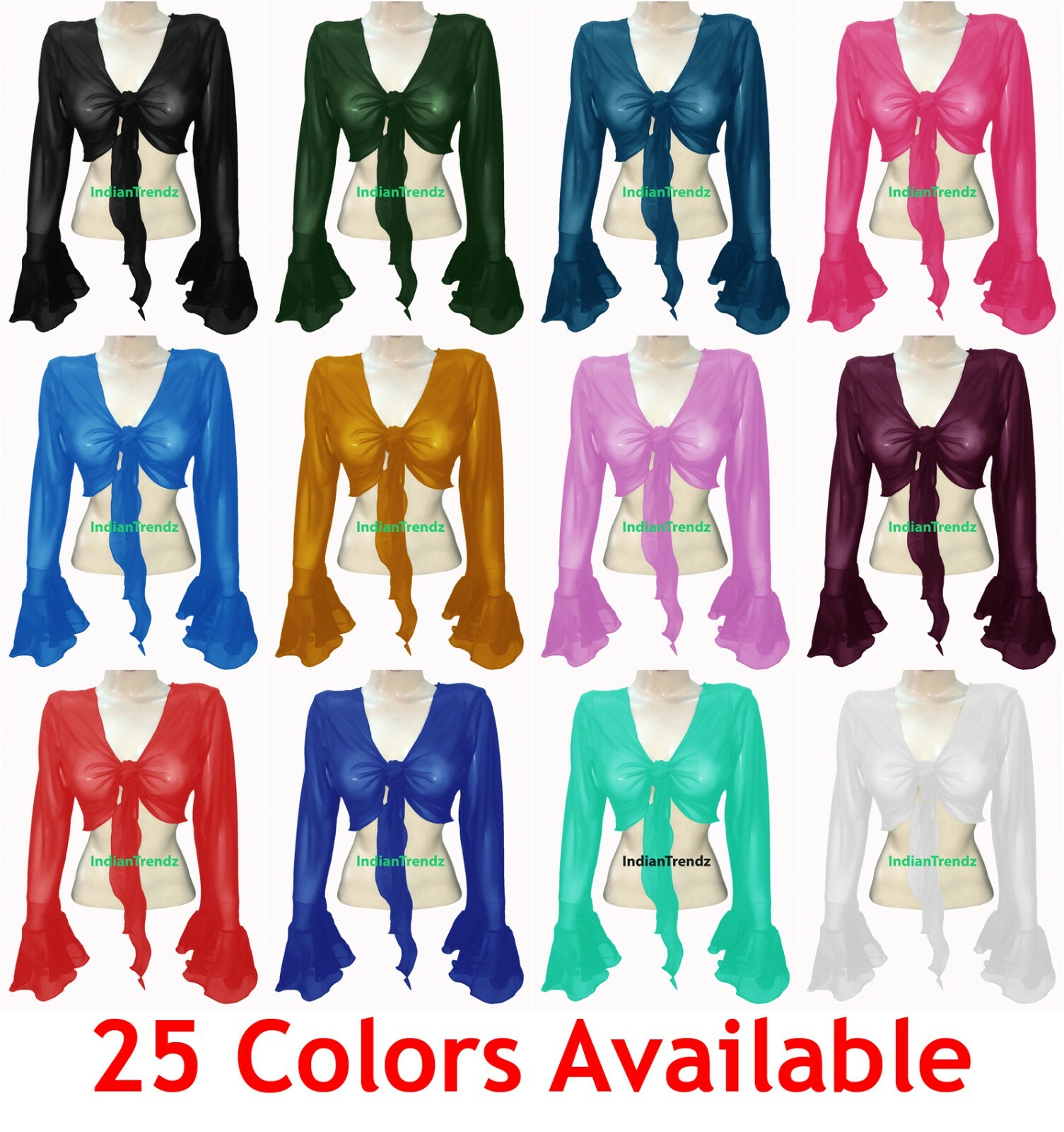 Chiffon Wrap Top Blouse Choli Bell Sleeve Belly Dance Gypsy Tribal Orientale