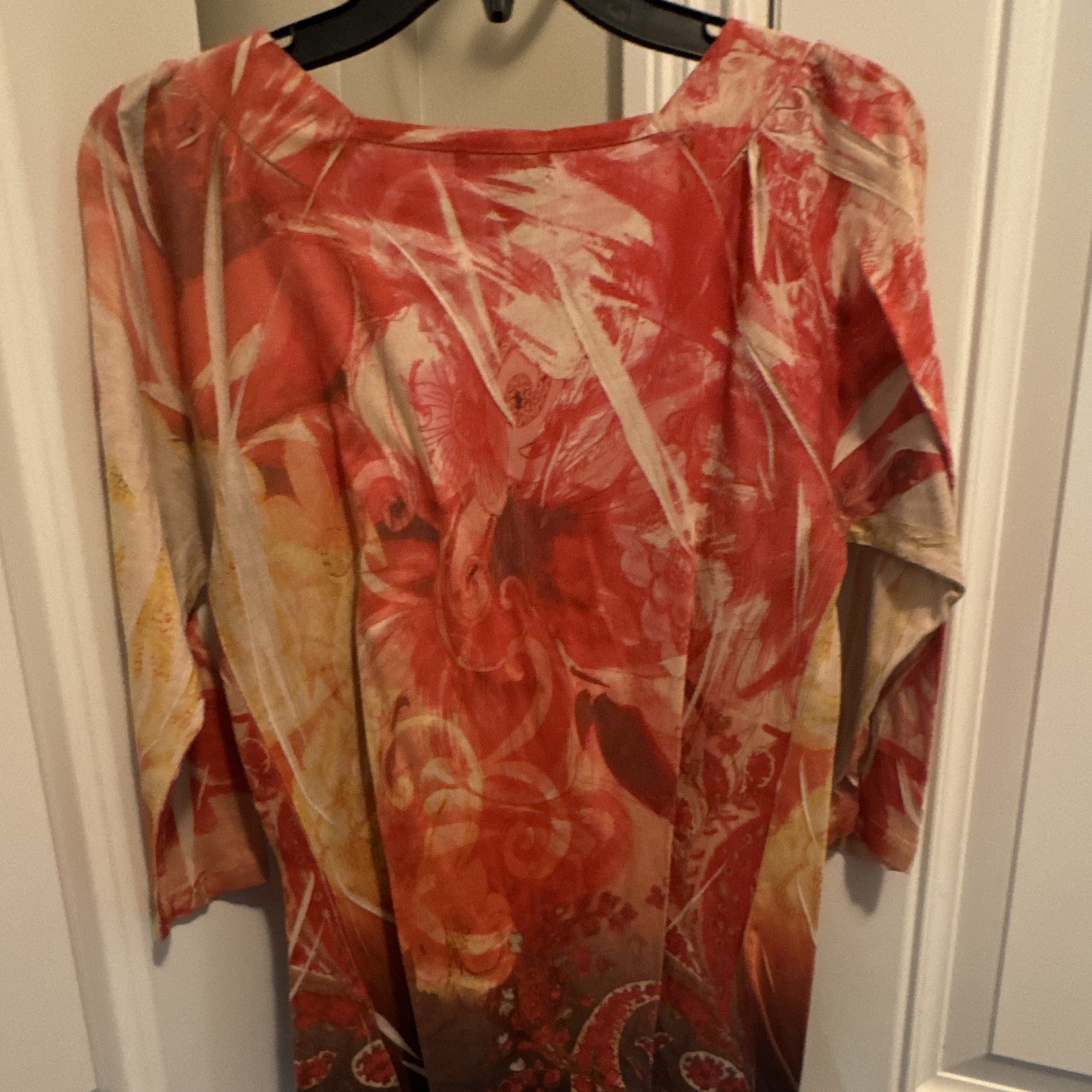 INC International Concepts Orange Floral V-Neck Rhinestone Top PL Petite. Boho