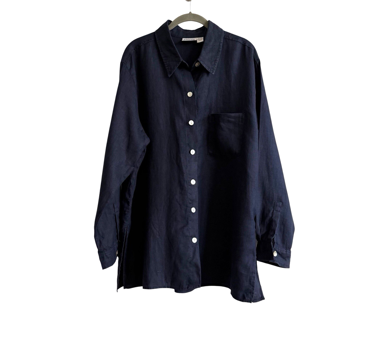Vintage Chico’s Design Linen Navy Button Front Tunic Shirt XL Size 3 Turkey