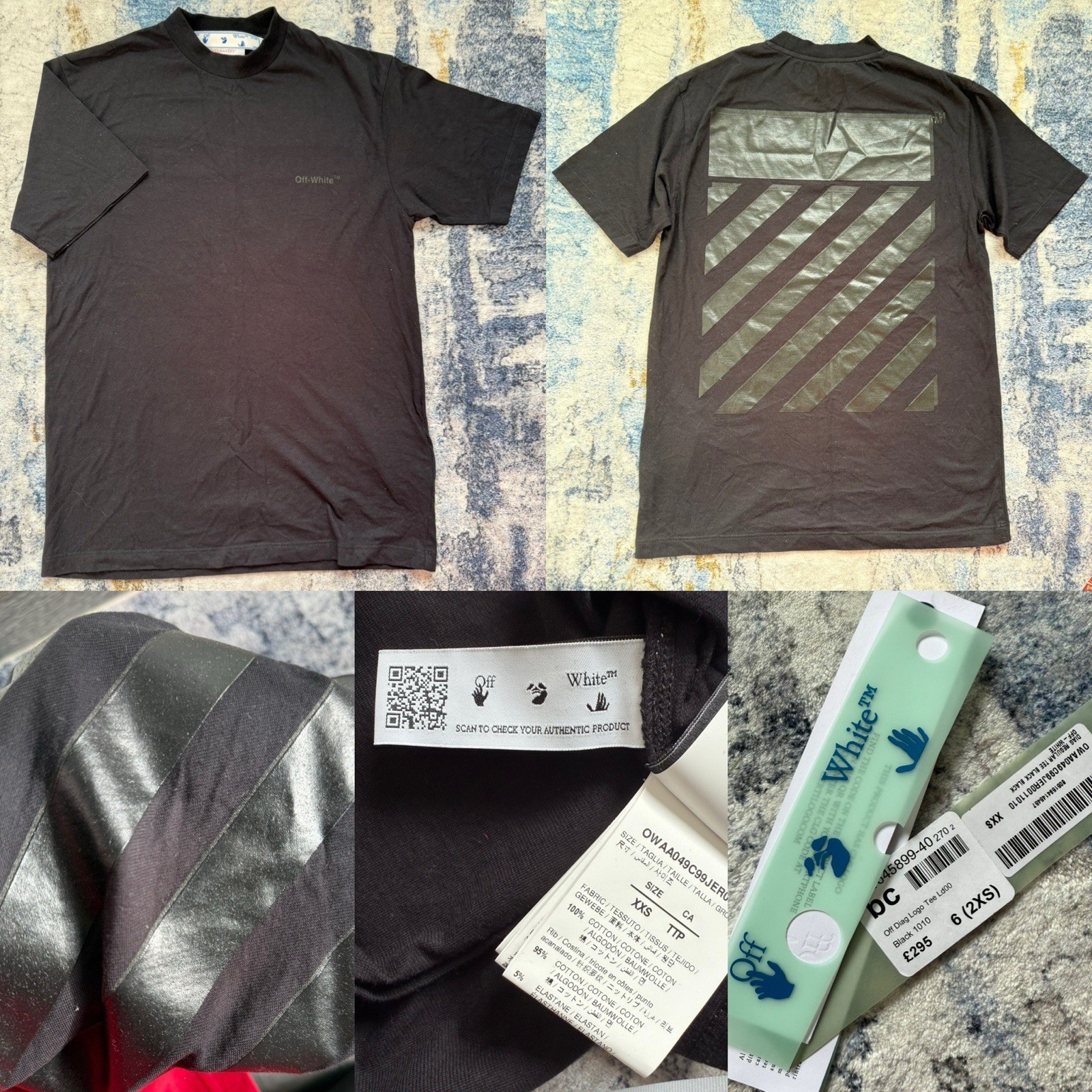 Womens Off-White Diagonal Stripe T-Shirt – Black/black – UK size 6/XXS
