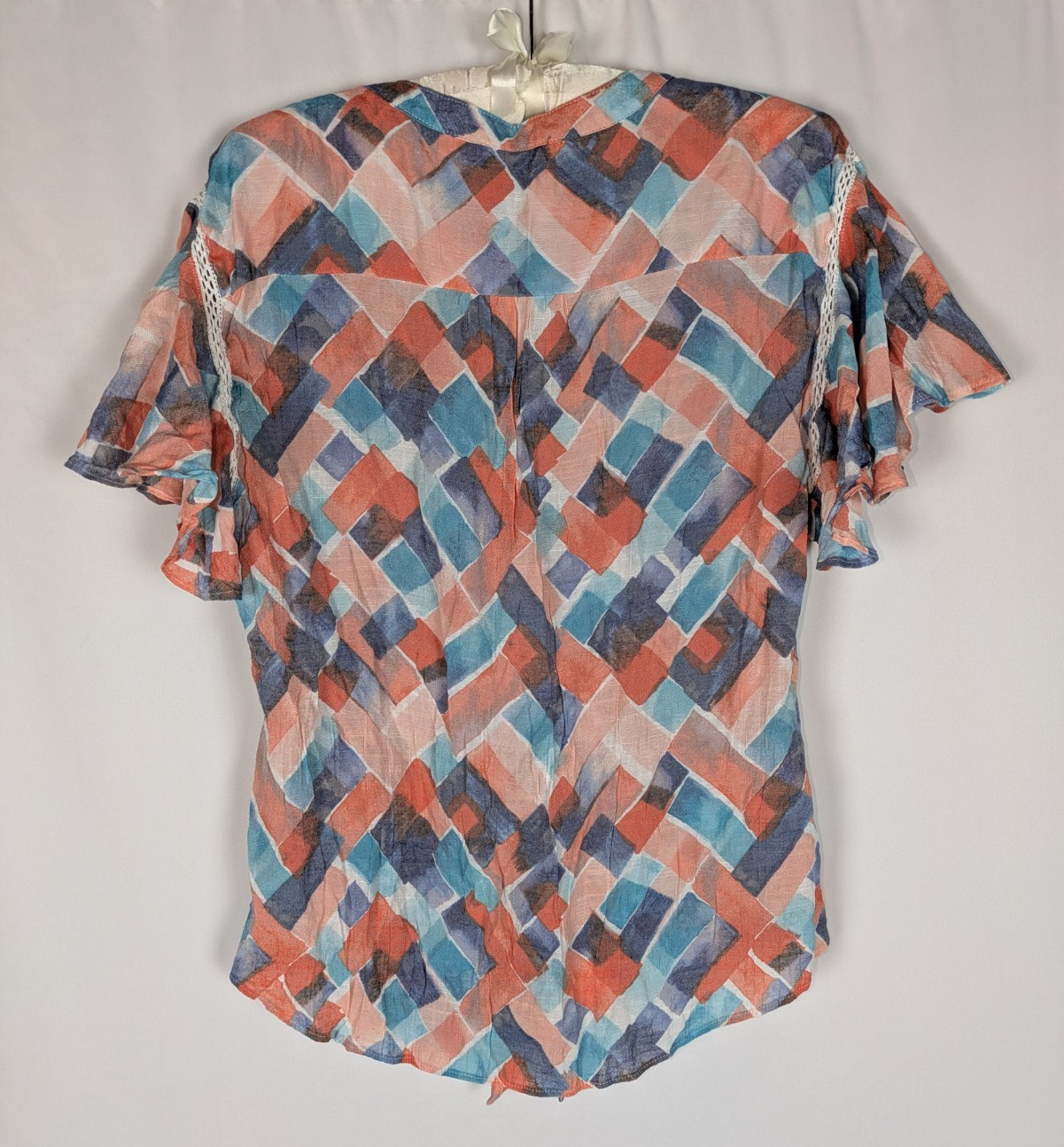 Zac & Rachel L Geometric Print Tie Front Blouse Flutter Sleeve Multicolor Boho
