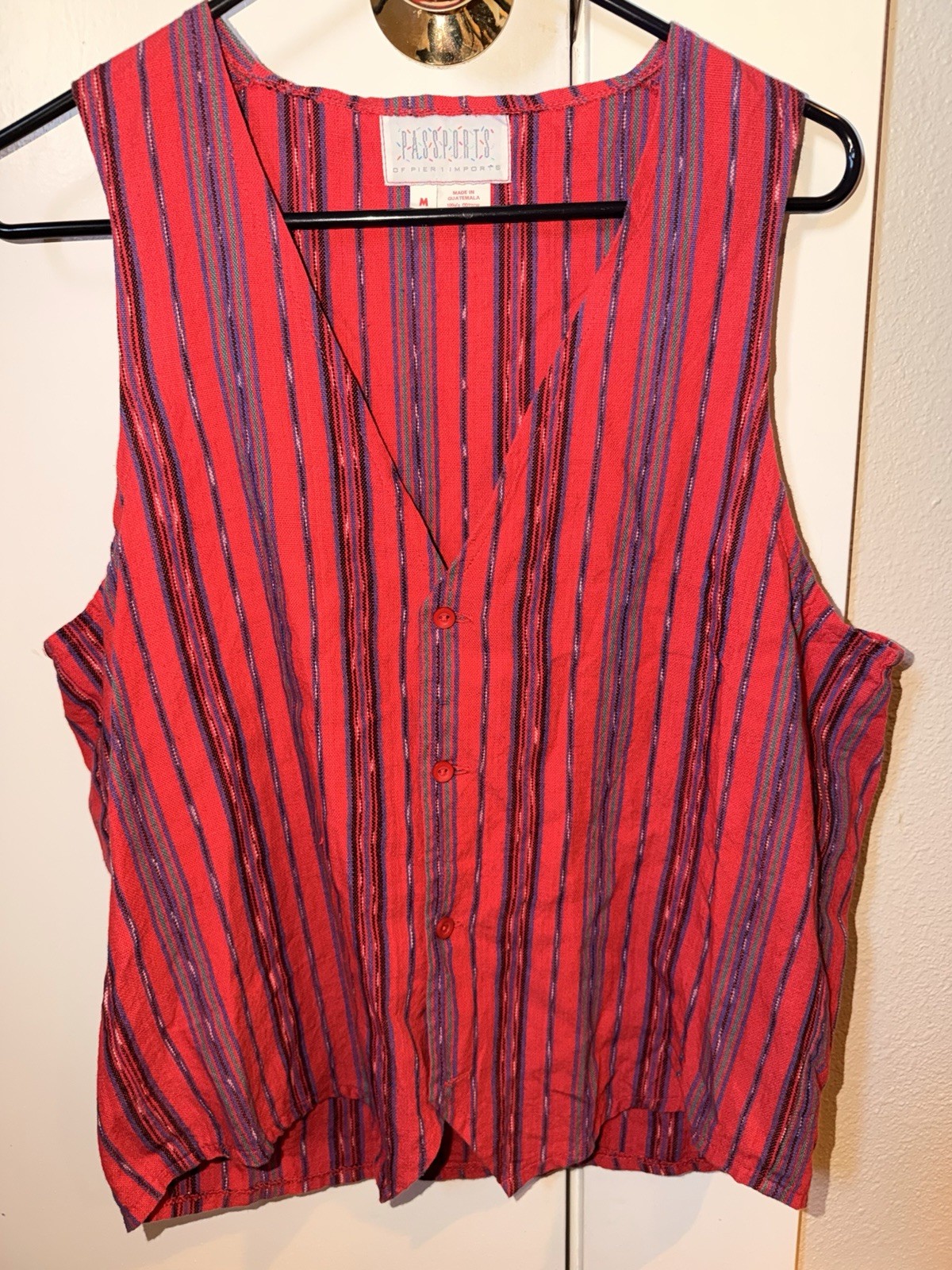 Passports Pier 1 Womens Striped V-Neck Sleeveless Button Woven Cotton Vest M