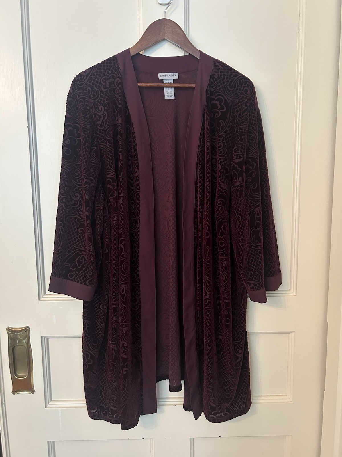 Catherines Paisley Burnout Velvet Ruana Kimono Womens Size 4X Burgundy Classic