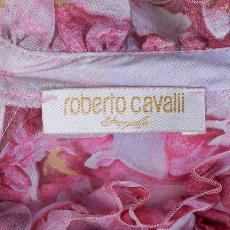 Roberto Cavalli Angels Pink Floral Printed Silk Ruffle Long Sleeve Top 6 Yrs