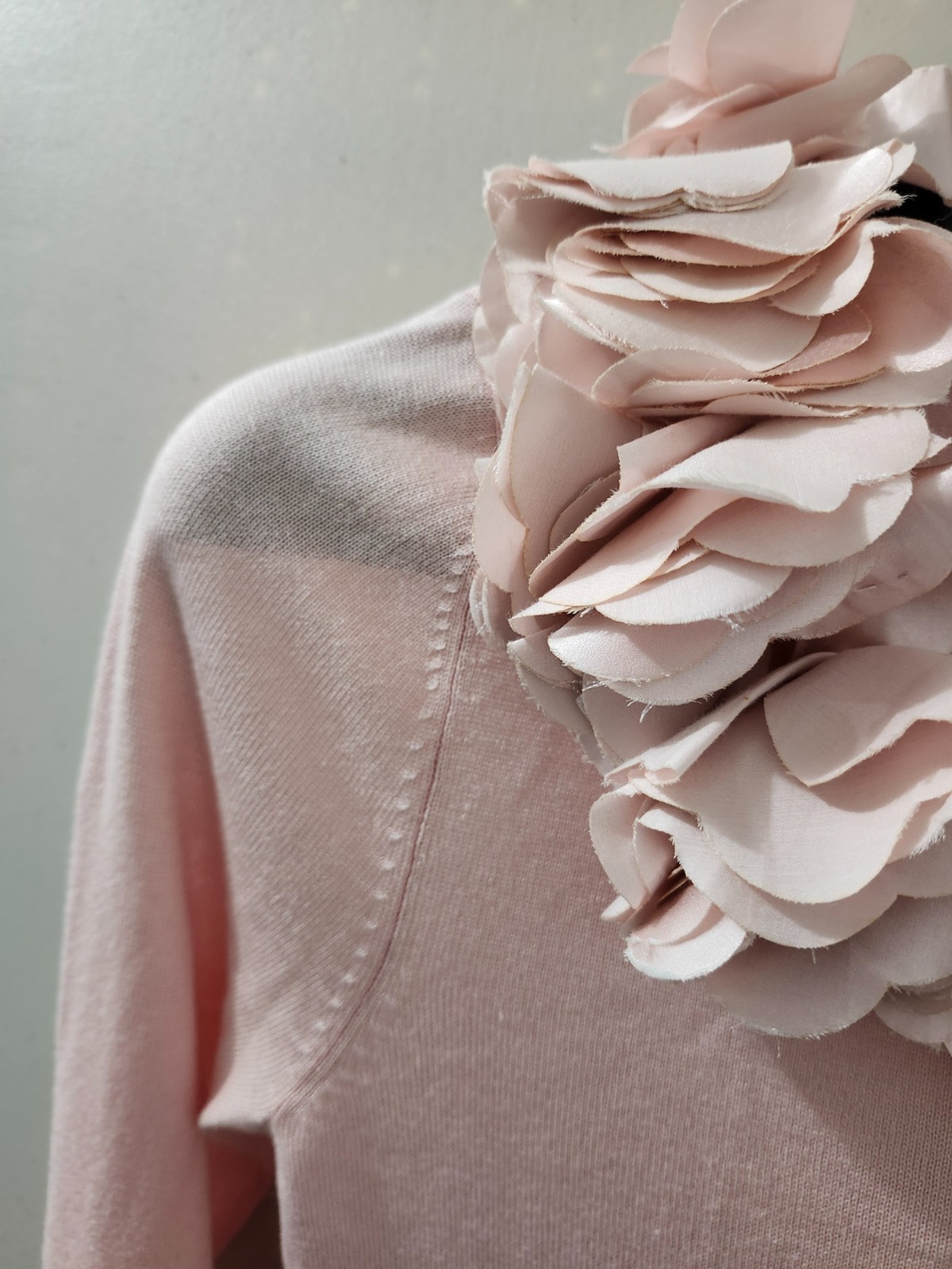 Magaschoni Sweater Top Womens XS Pink Long Sleeve Silk Cashmere Floral Applique