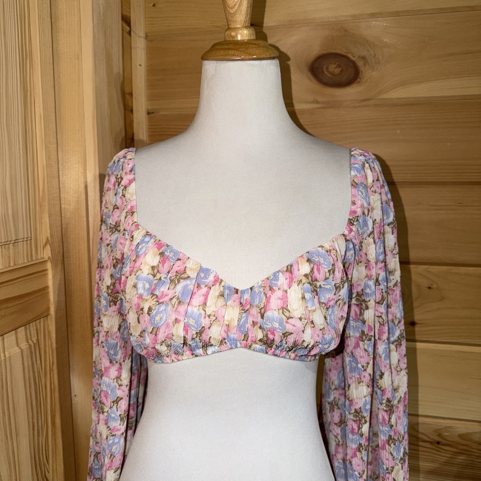 Princess Polly Garden Long Sleeve Top Pink Floral NWT Crop Size 4