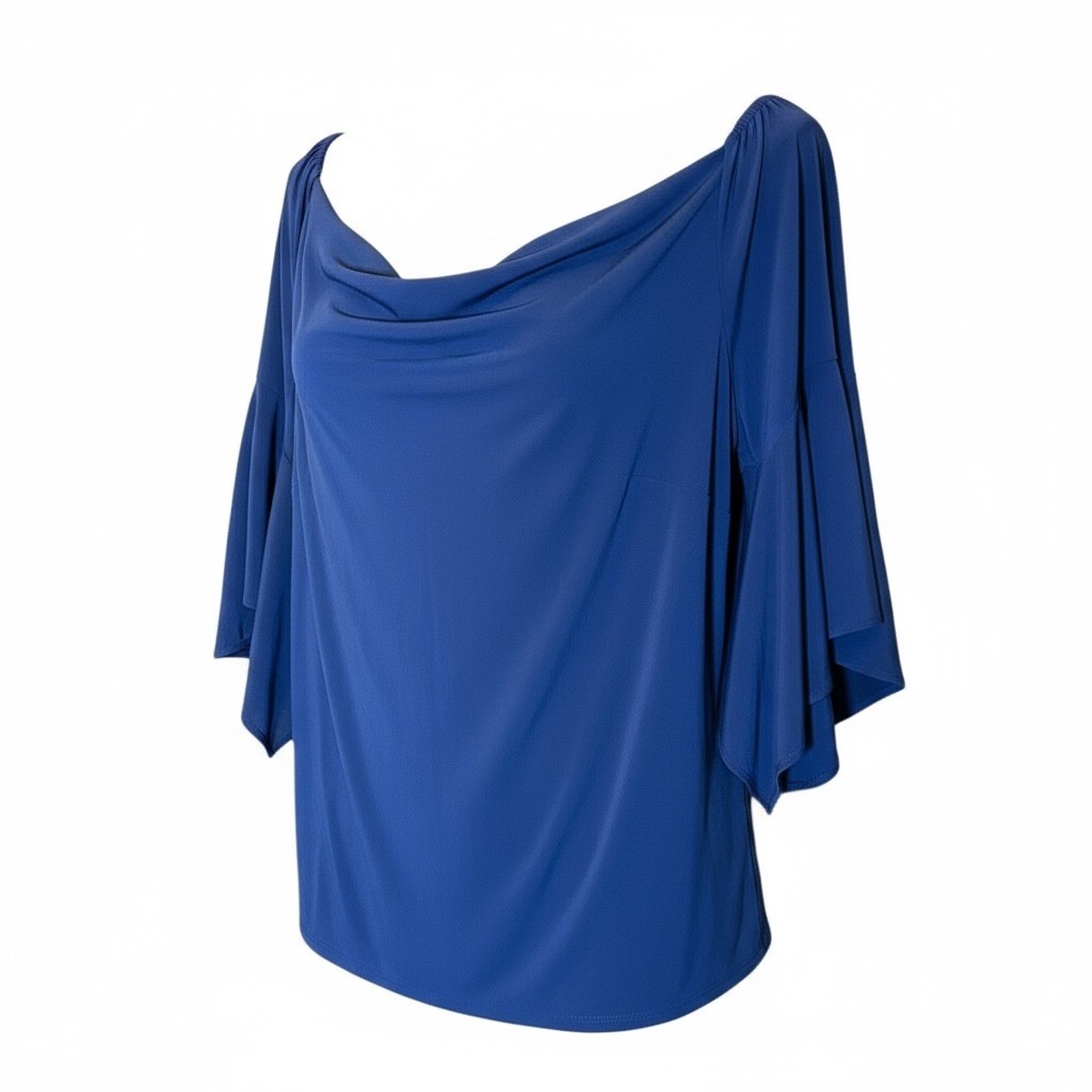 Joanna Hope Royal Blue Off Shoulder Drape Cowl Neck Bell Sleeve Top Women’s 28