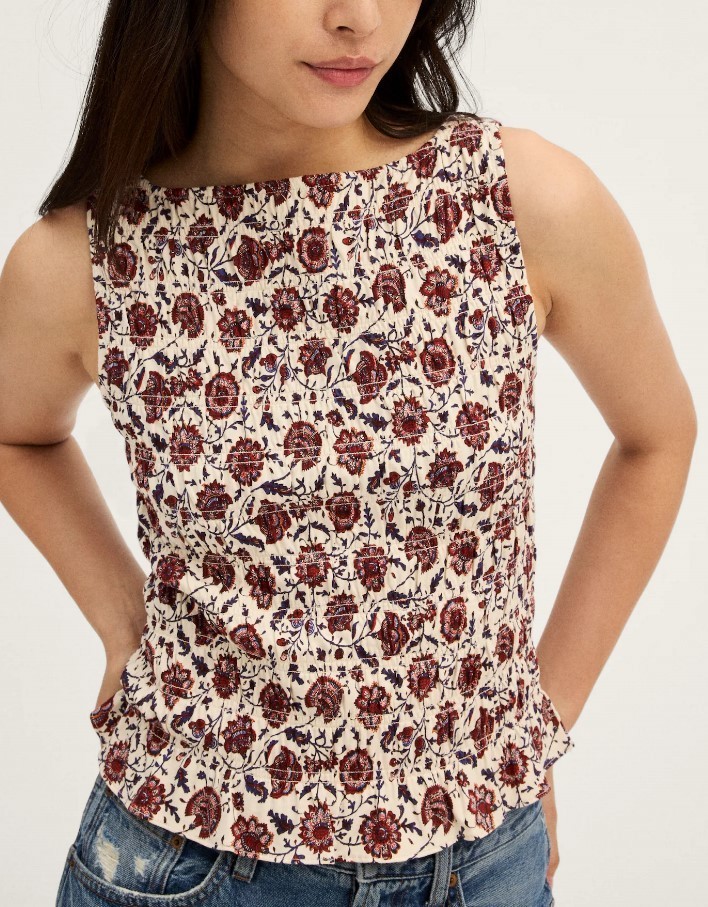 Madewell Women’s Smocked Boatneck Sleeveless Top, vanilla (NEW)