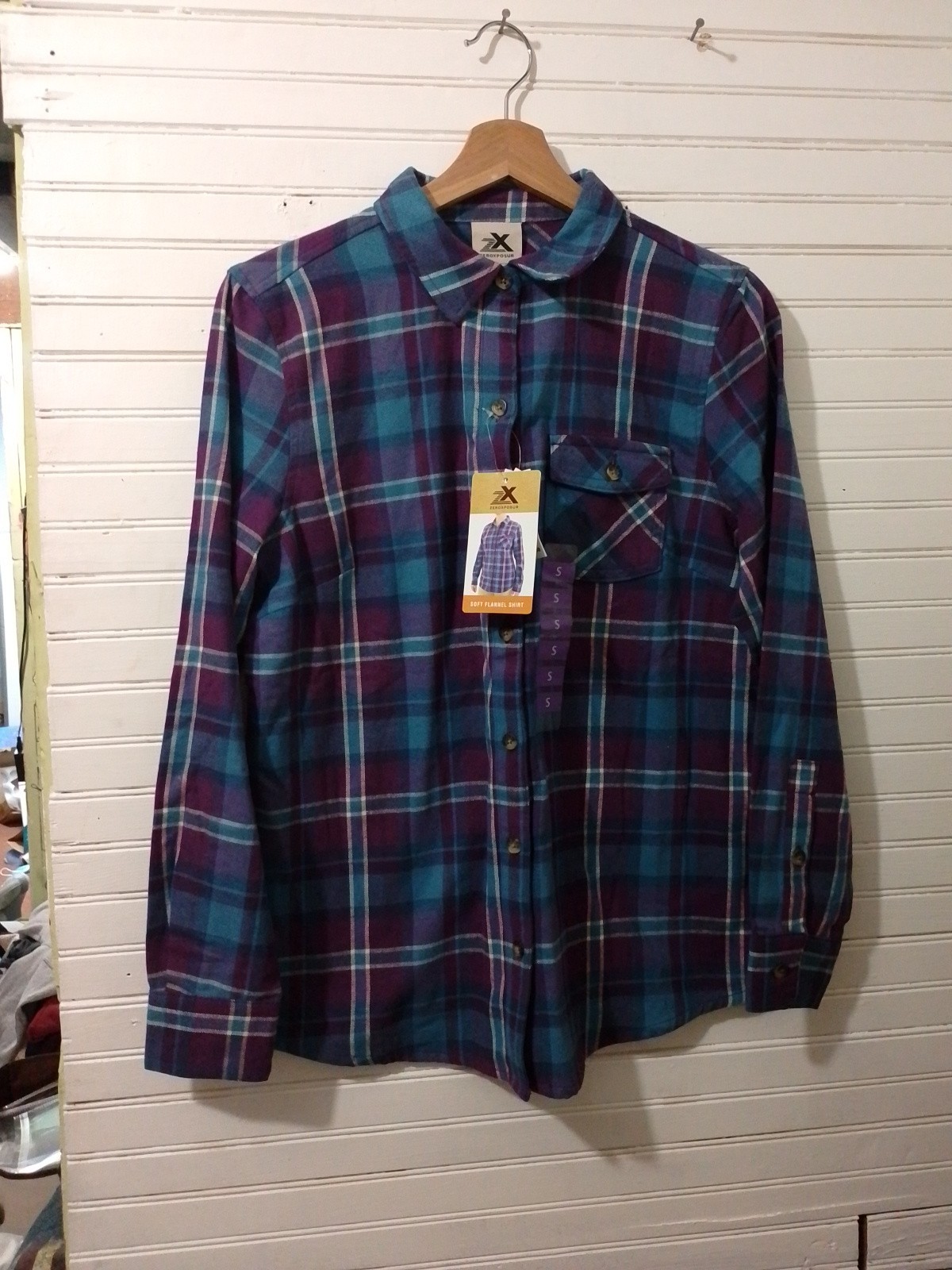 ZeroXposur NWT Women’s Small Soft Flannel Shirt Blue & Purple “Plummadras”