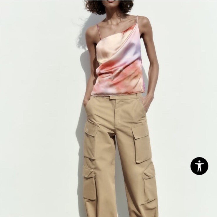 NWT Zara Asymmetric Purple Pink Ombre Print Top Spaghetti Straps Women’s Medium