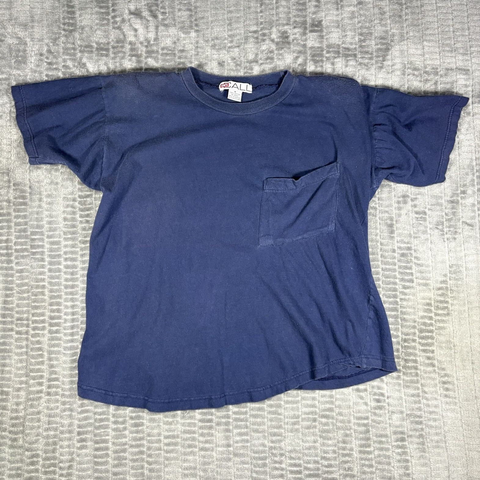Vintage 80s 90s On Call Shoulder Pad Pocket T Shirt Navy Blue Blank Boxy M