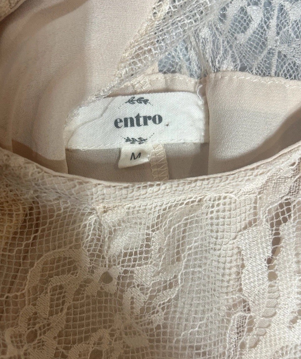 Entro Cream Lace Embroidered Cottagecore Blouse Sz. M