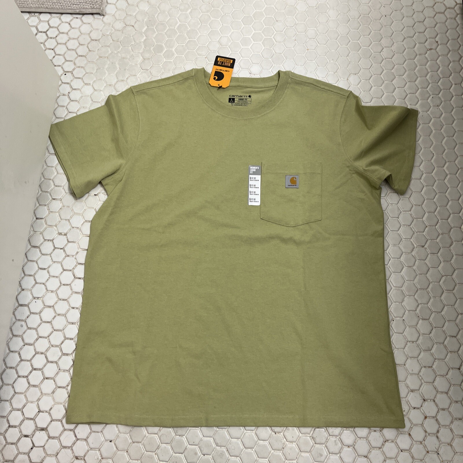 CARHARTT LOOSE FIT HEAVYWEIGHT S/S POCKET WOMENS LG 12-14 OLIVE NWT