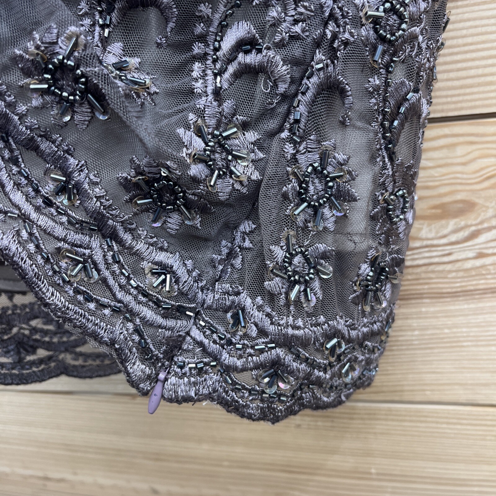 Spiegel Shirt Women 4 Brown Sheer Two Layer Mesh Beaded Lace Y2K Style Girly B74