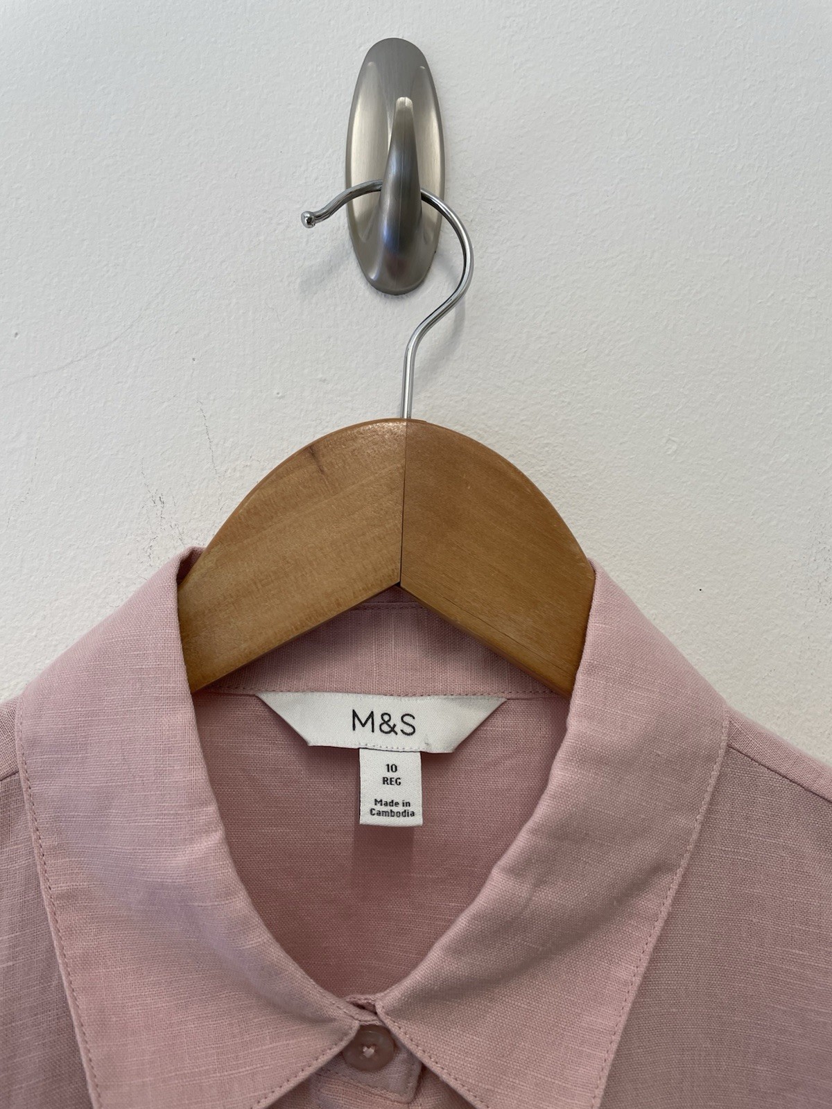 M&S Oversized Linen Rich Collared Lace Insert Shirt Size 10 Pink Shell Flax Mix