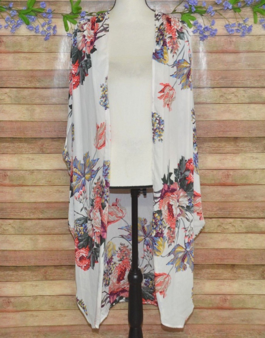 UMGEE Kimono Size 1XL 2XL Floral Print Ruffle Sleeve Bohemian Duster Shabby Chic