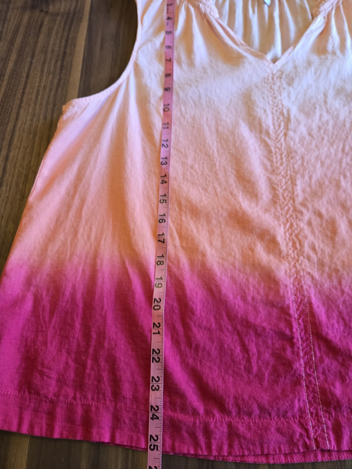 Women’s Linen Blend Sleeveless Summer Blouse Pink Ombre V-Neck Size L