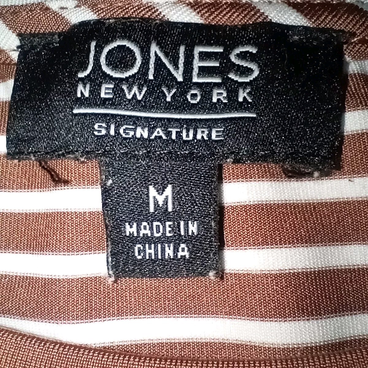 Jones New York Signature Women’s Knit Shirt Size M Brown & White Striped, LNC