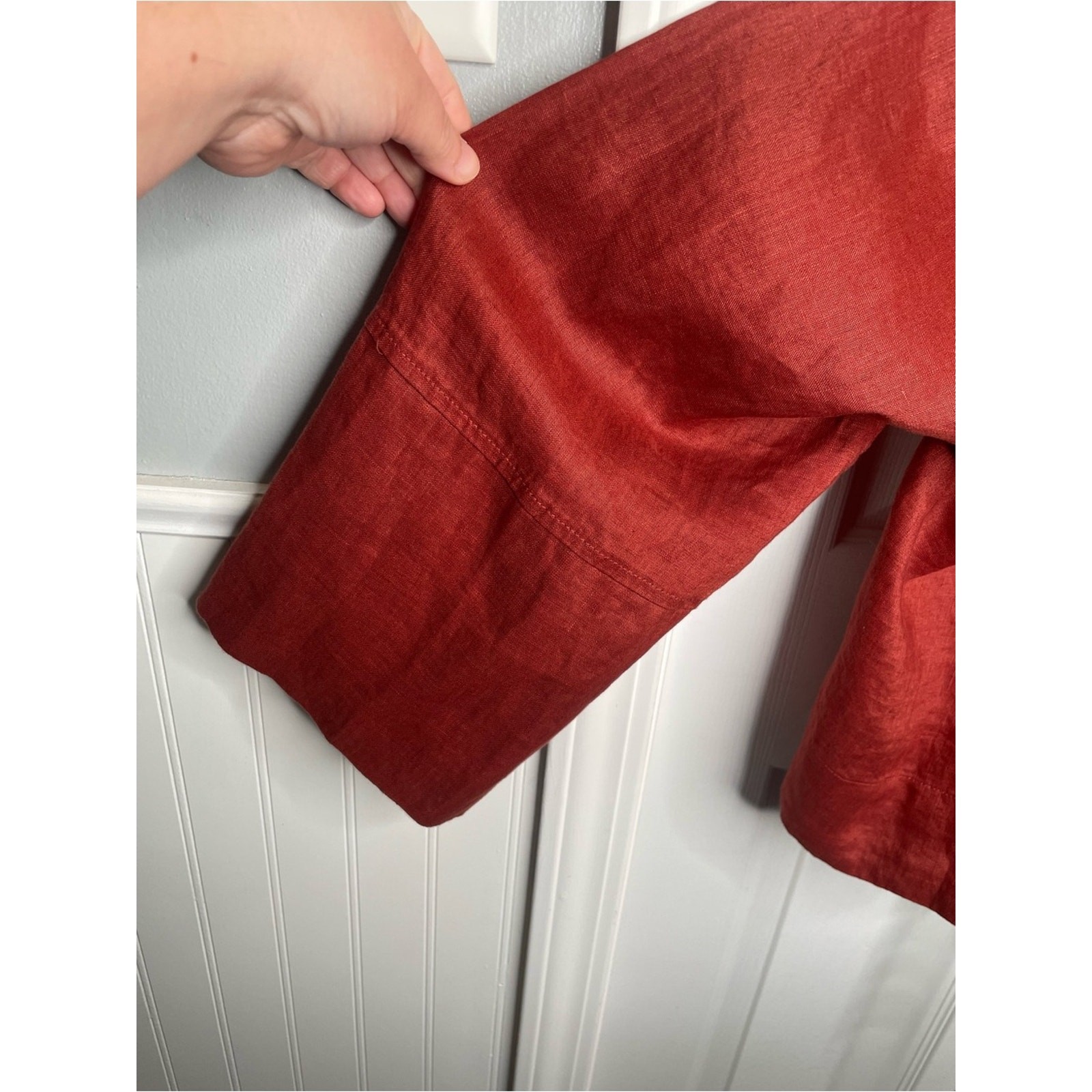 Zara 100% Linen Tie String Shawl Collar Blouse Lagenlook 2678/042/701 in Rust XL
