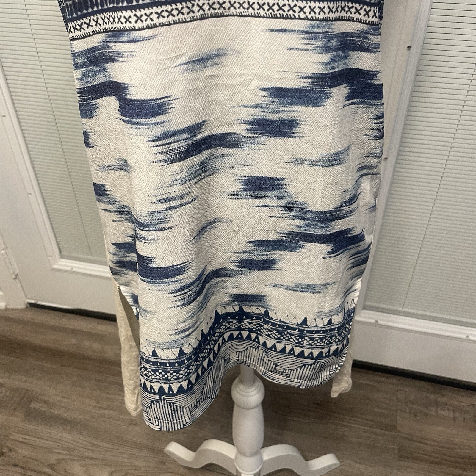 ZARA Women’s Asymmetrical Tunic Top Blue/Cream Boho Patterned U.S. Small