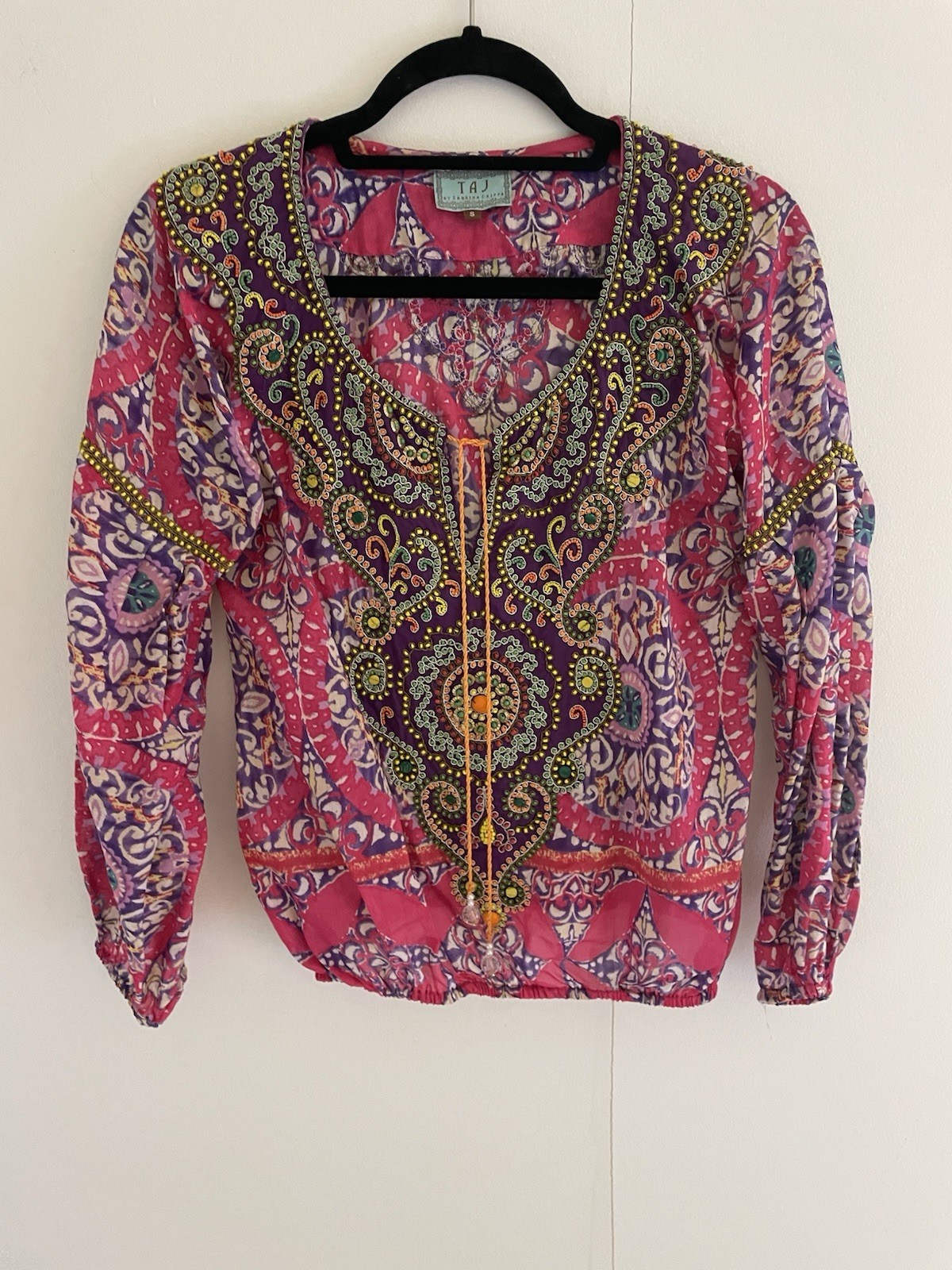 TAJ by Sabrina Crippa Fine Cotton Beaded Top Size Small – Gorgeous – $300