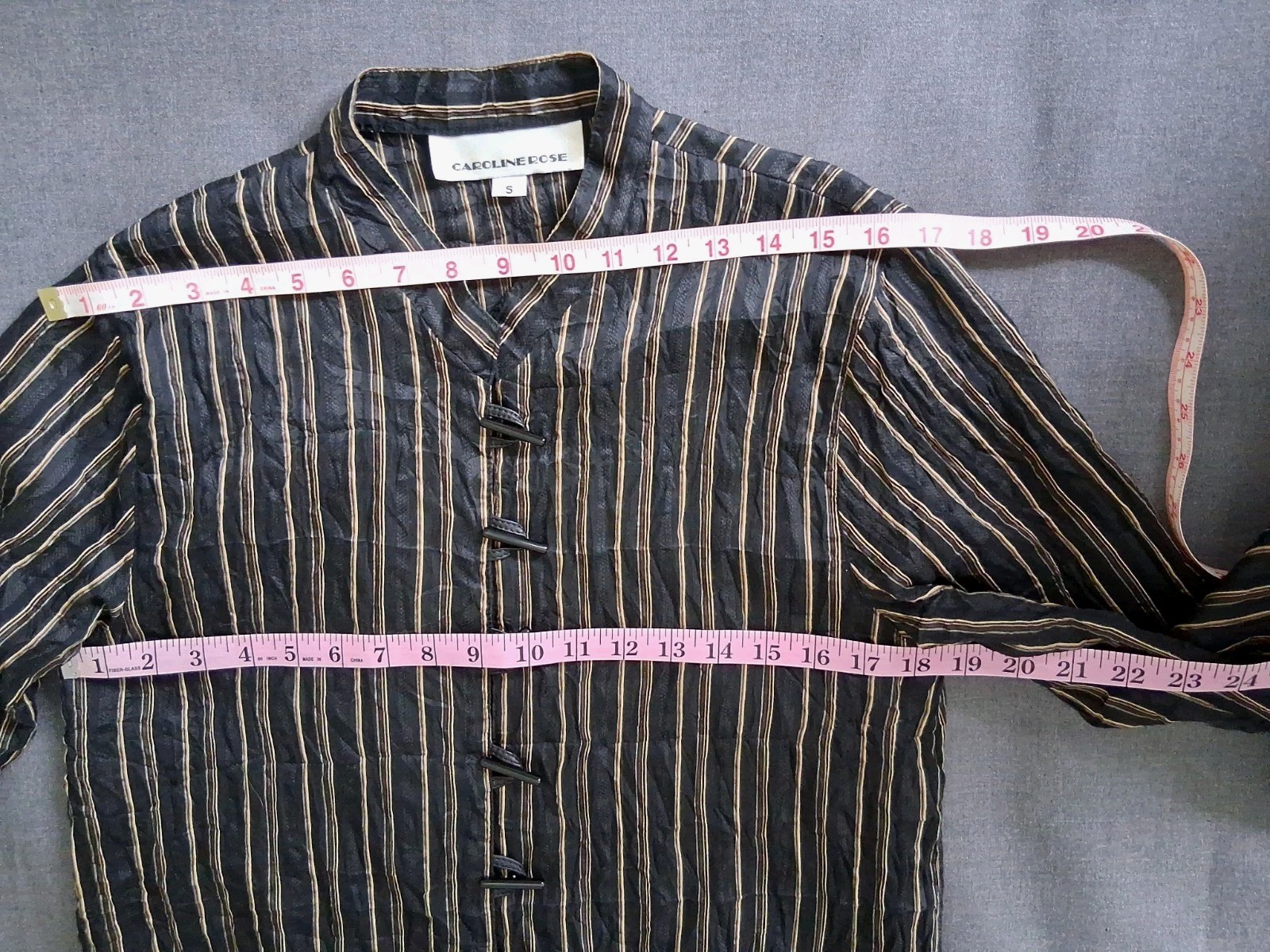 Caroline Rose Striped Monk Collar Topper S USA Linen Nylon Acetate Cotton Slits