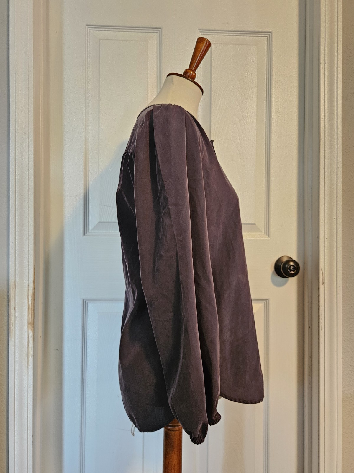 Loft Charcoal Grey Long Sleeve Modal Blend Peasant Blouse Size Small