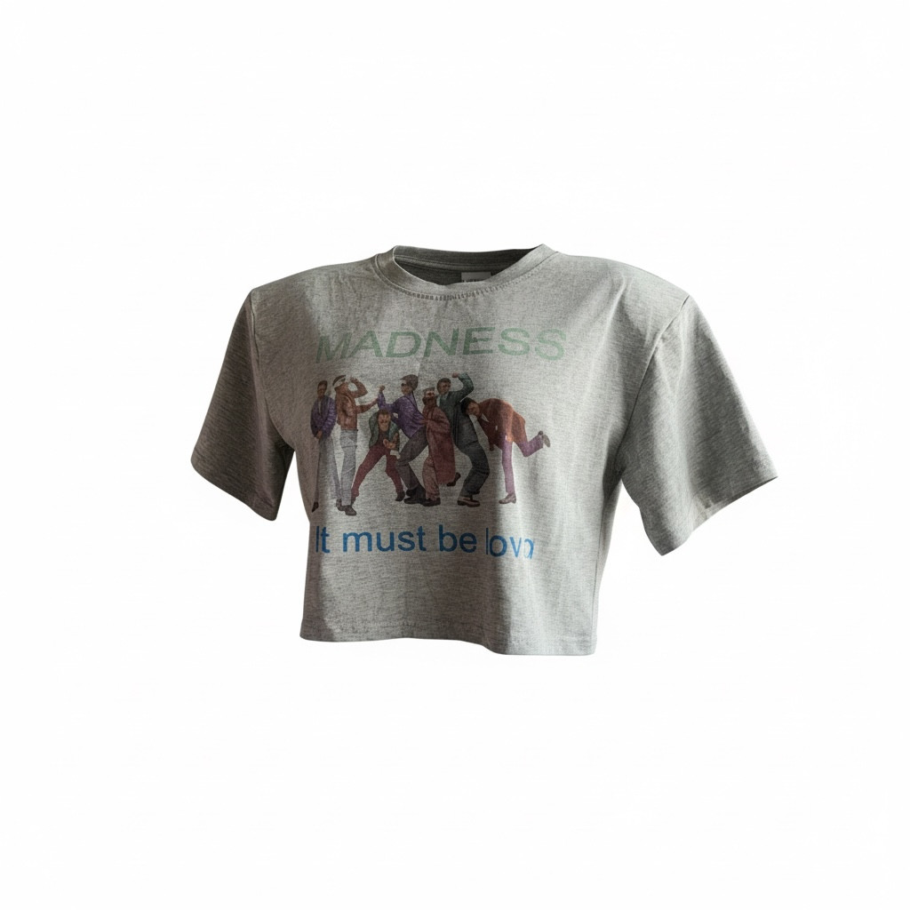 Grey Graphic Cropped T Shirt Oversized Korean Style Loose Fit M