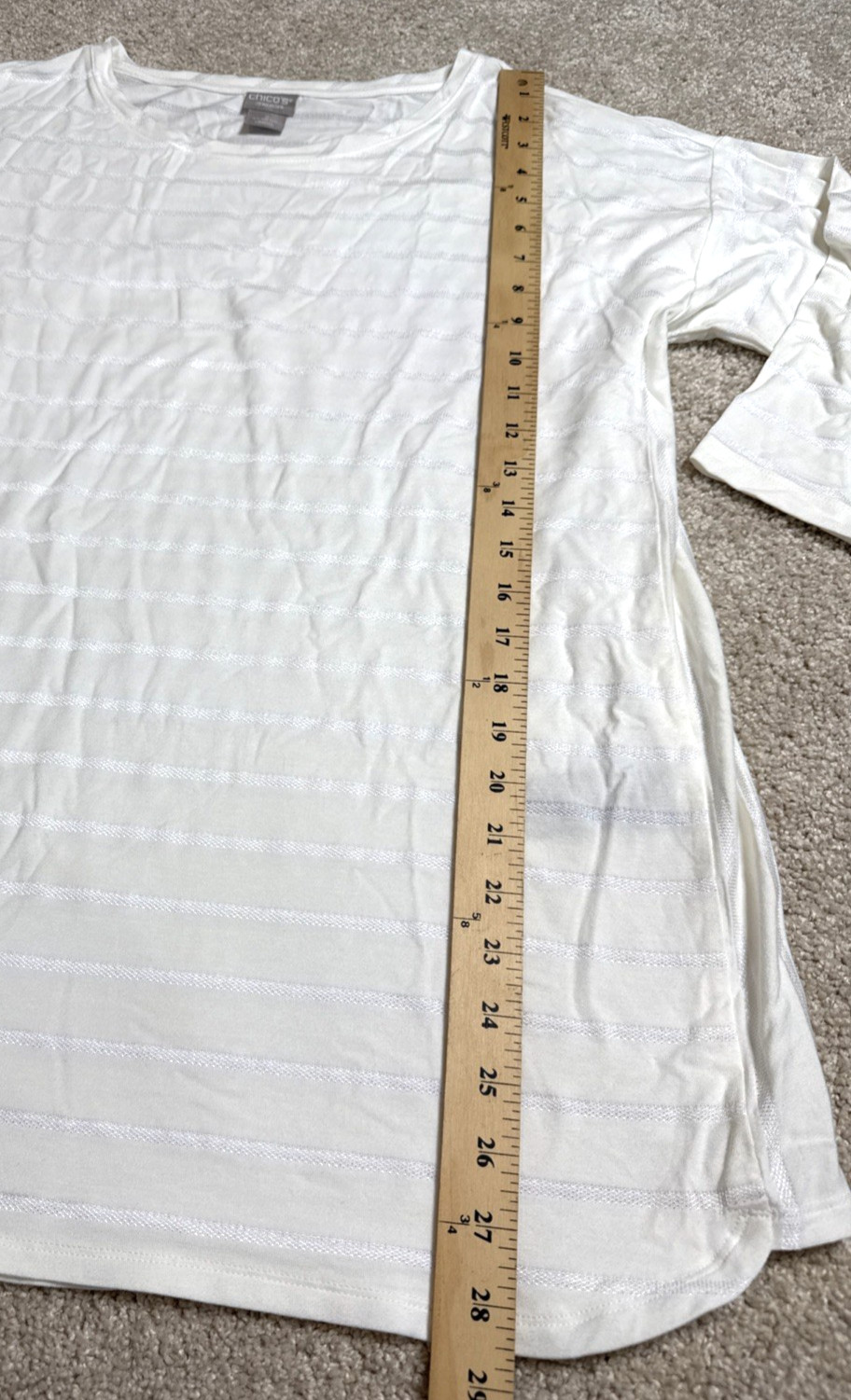 Chicos Zenergy Beige Striped Tunic 3/4 Sleeve SZ LG 12/14 Chicos 2 3/4 Sleeve
