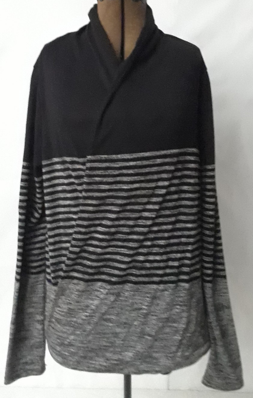MAX Editio Shirt Women Medium Gray Stripe Long Sleeve 3/4 Open Top Elastic Waist