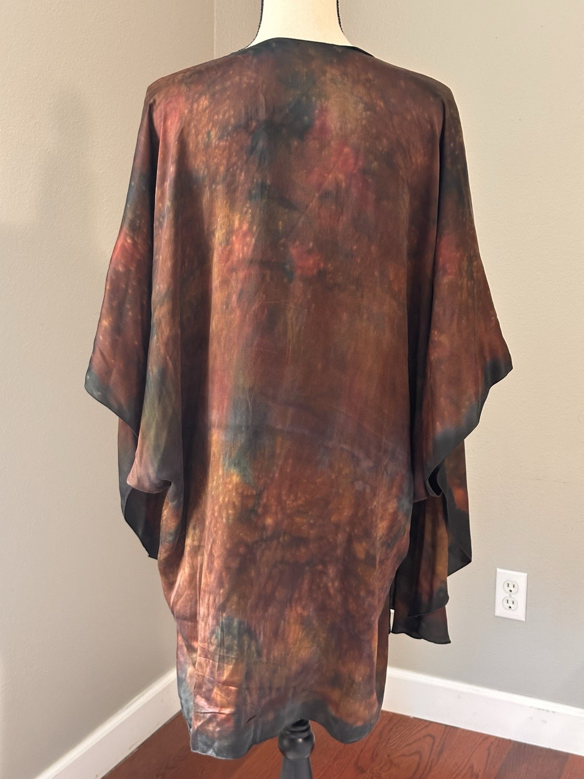 Judy Stinton Silk Open Front Abstract Kimono Cardigan Art Decor Women One Sz