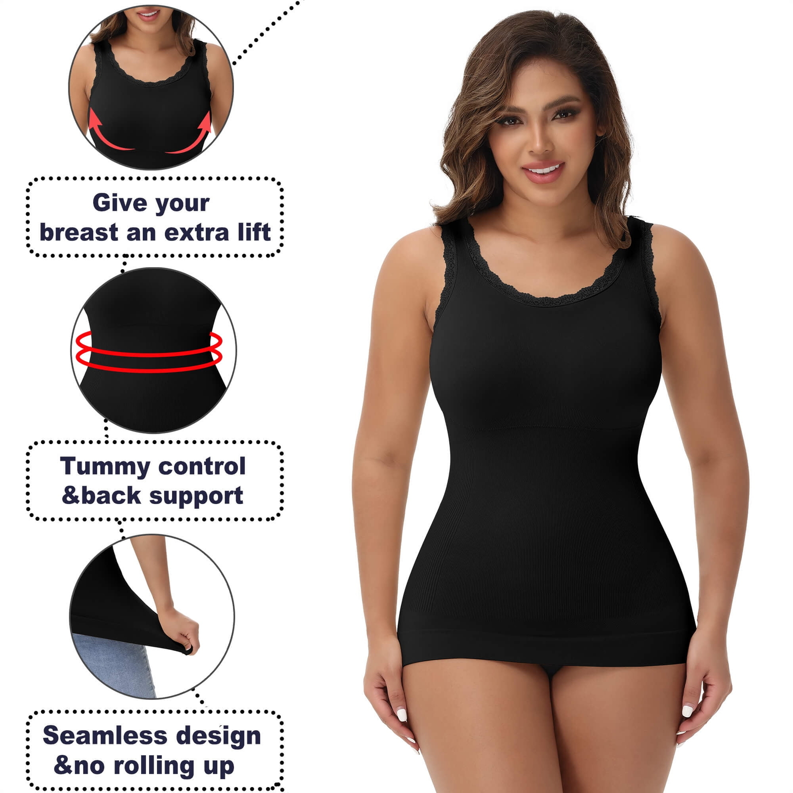 Women Lace Cami Shapewear Tank Tops Tummy Control Body Shaper Camisole Shirts