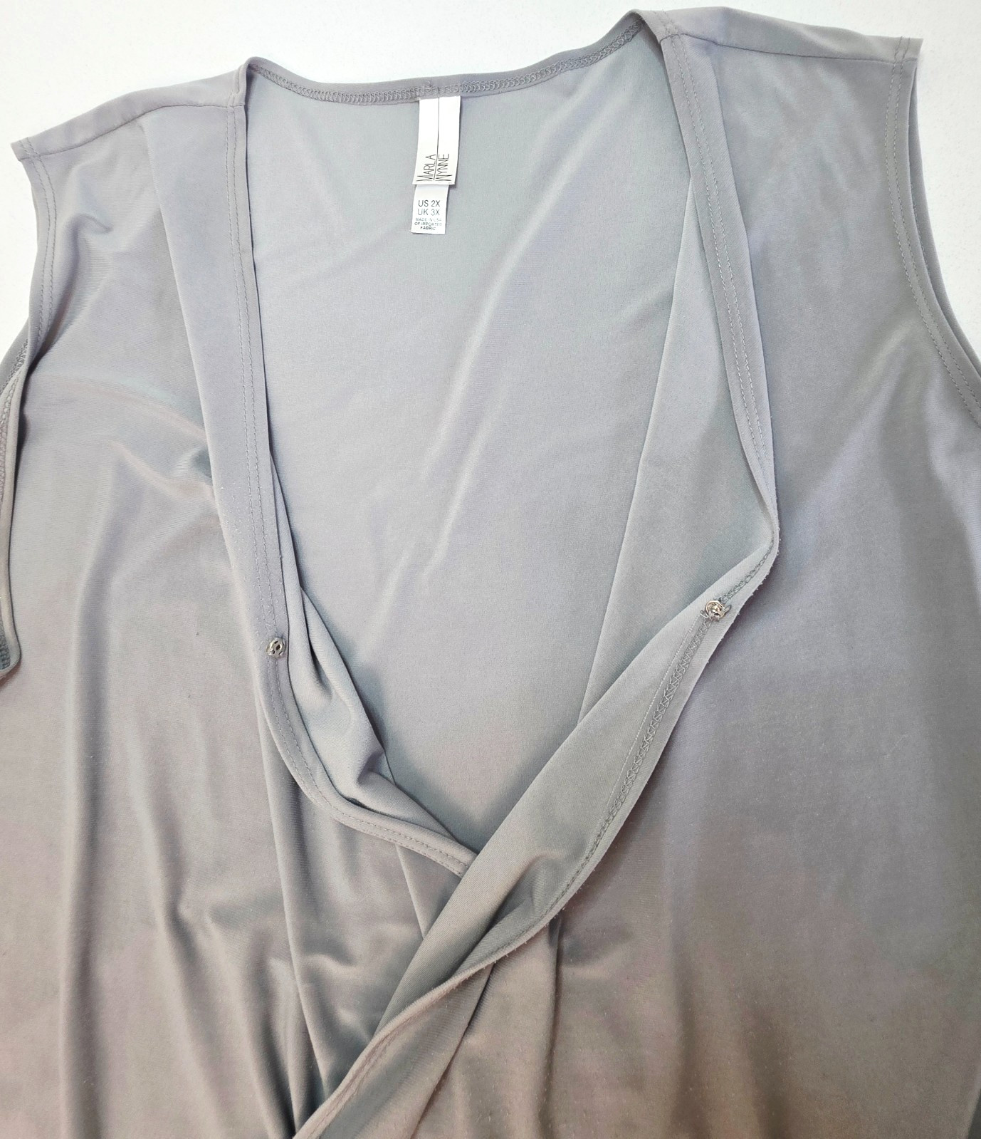MARLA WYNNE Wrap Sleeveless Drape Hi Lo Top Dark Gray Waist Length Blouse SZ 2X