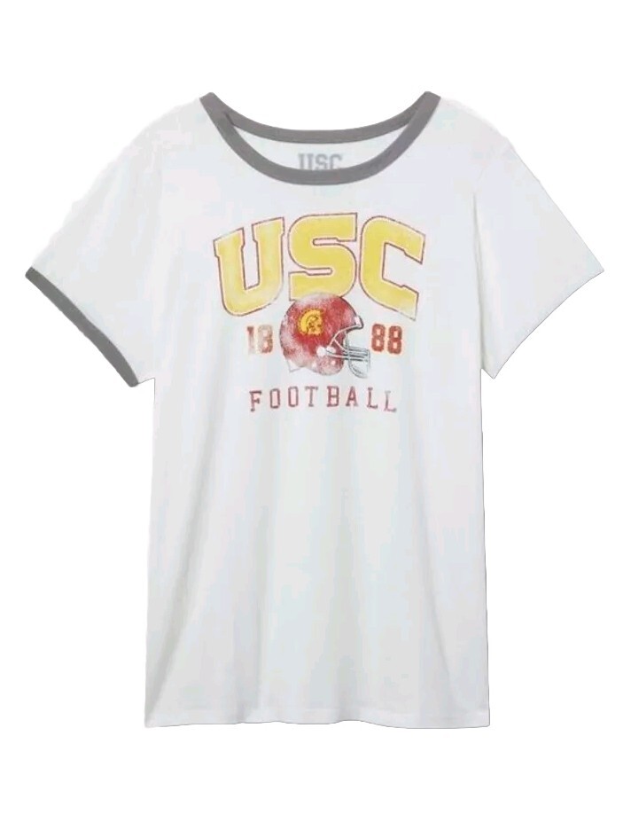 NWOT TORRID USC FOOTBALL White Classic Fit Short Sleeve Ringer Tee Sz 2 2X 18-20
