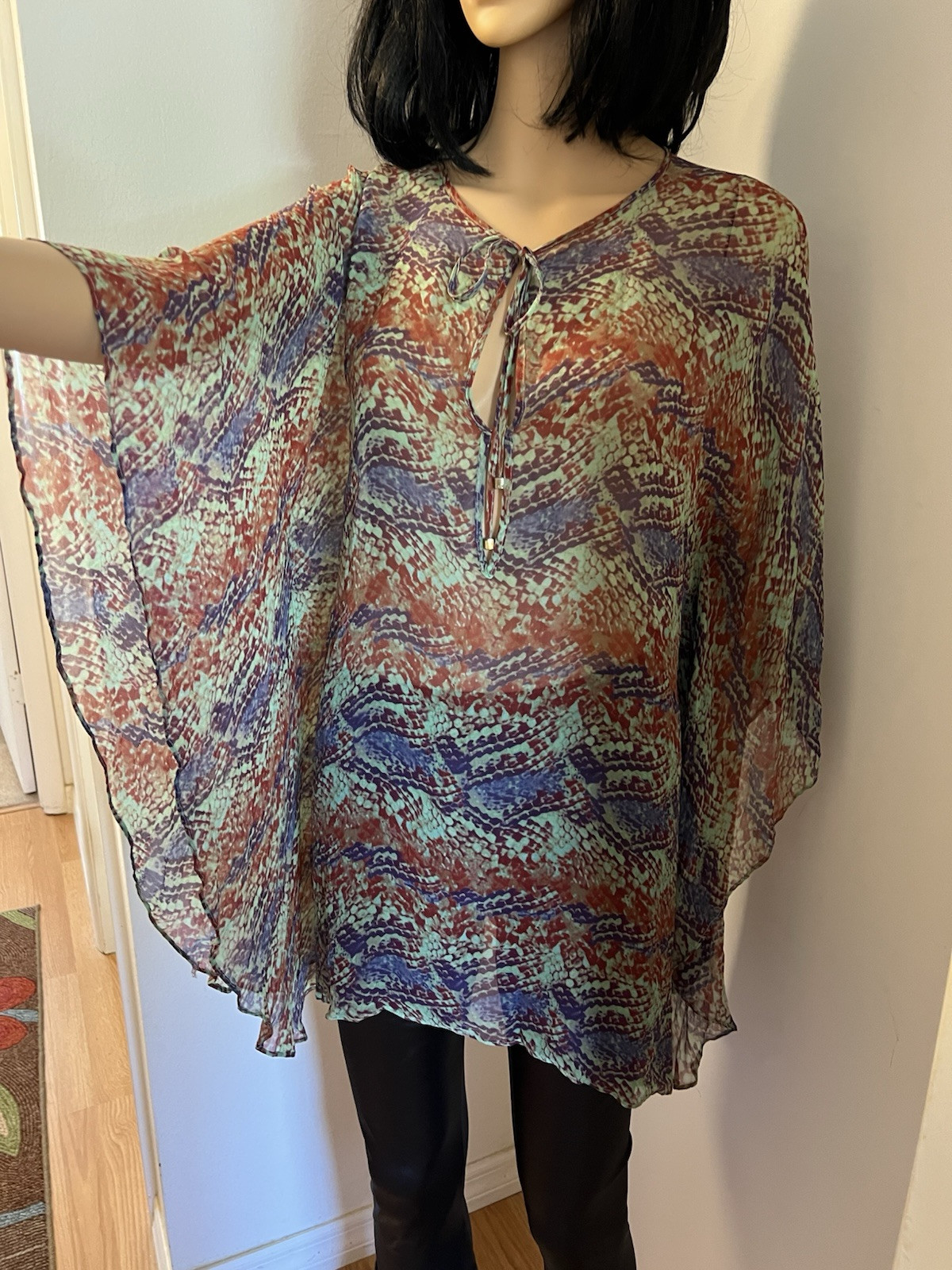 VIX By Paula Hermanny Colorful Snake Print Silk Organza Tunic Sz Medium
