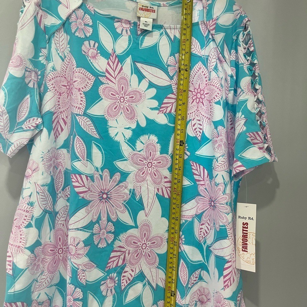Ruby Rd. Pink and Blue Floral Blouse